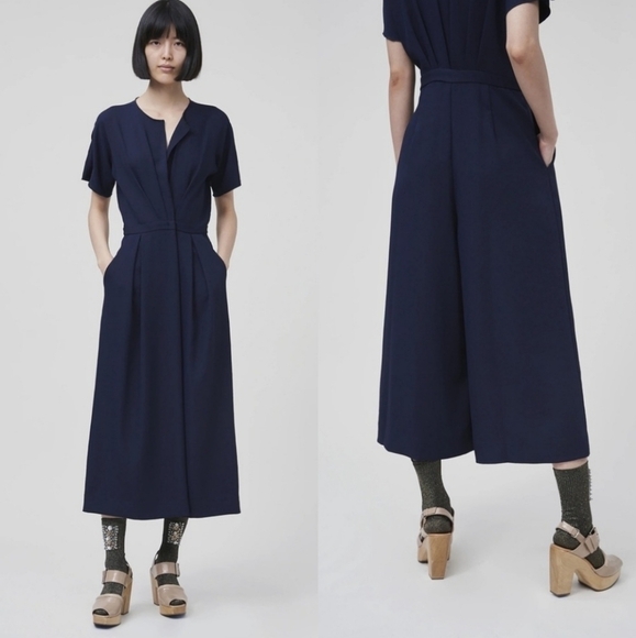 New Rachel Comey Ardent Split Neck Wide Leg Pebble Midnight Jumpsuit NWT Size 0 - Picture 9 of 17